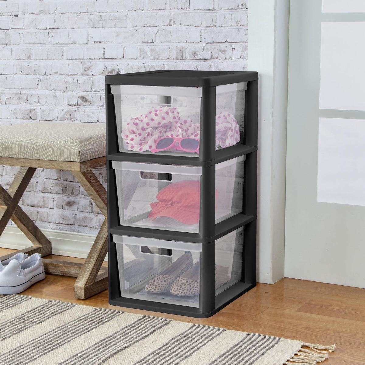Black 3-Tier Plastic Storage Drawer Tower A934