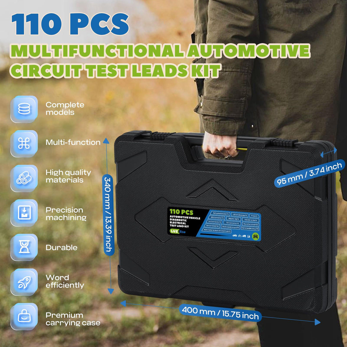 110 Pc Automotive Multimeter Test Leads Kit with Alligator Clips, Banana Plugs & Probes Z87986