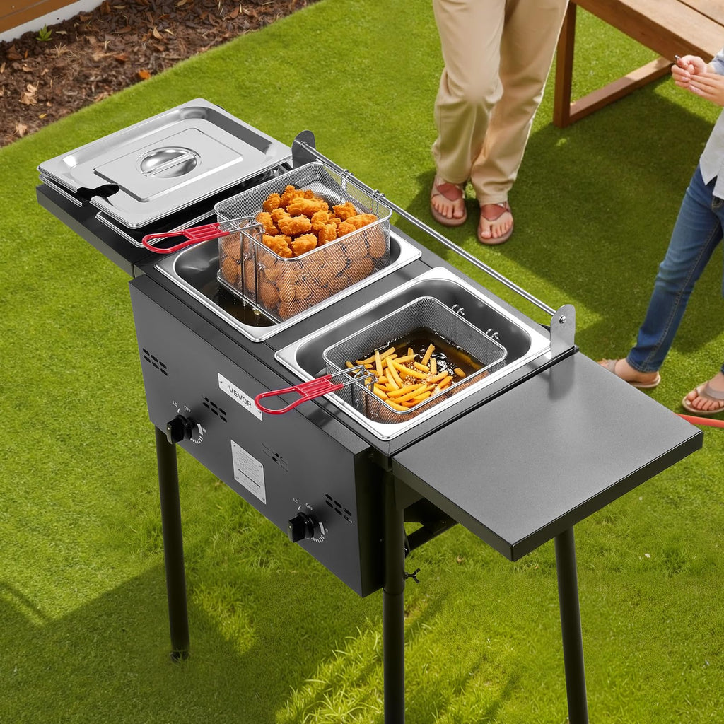 16 Qt Stainless Steel Double Burner Propane Fryer Y476