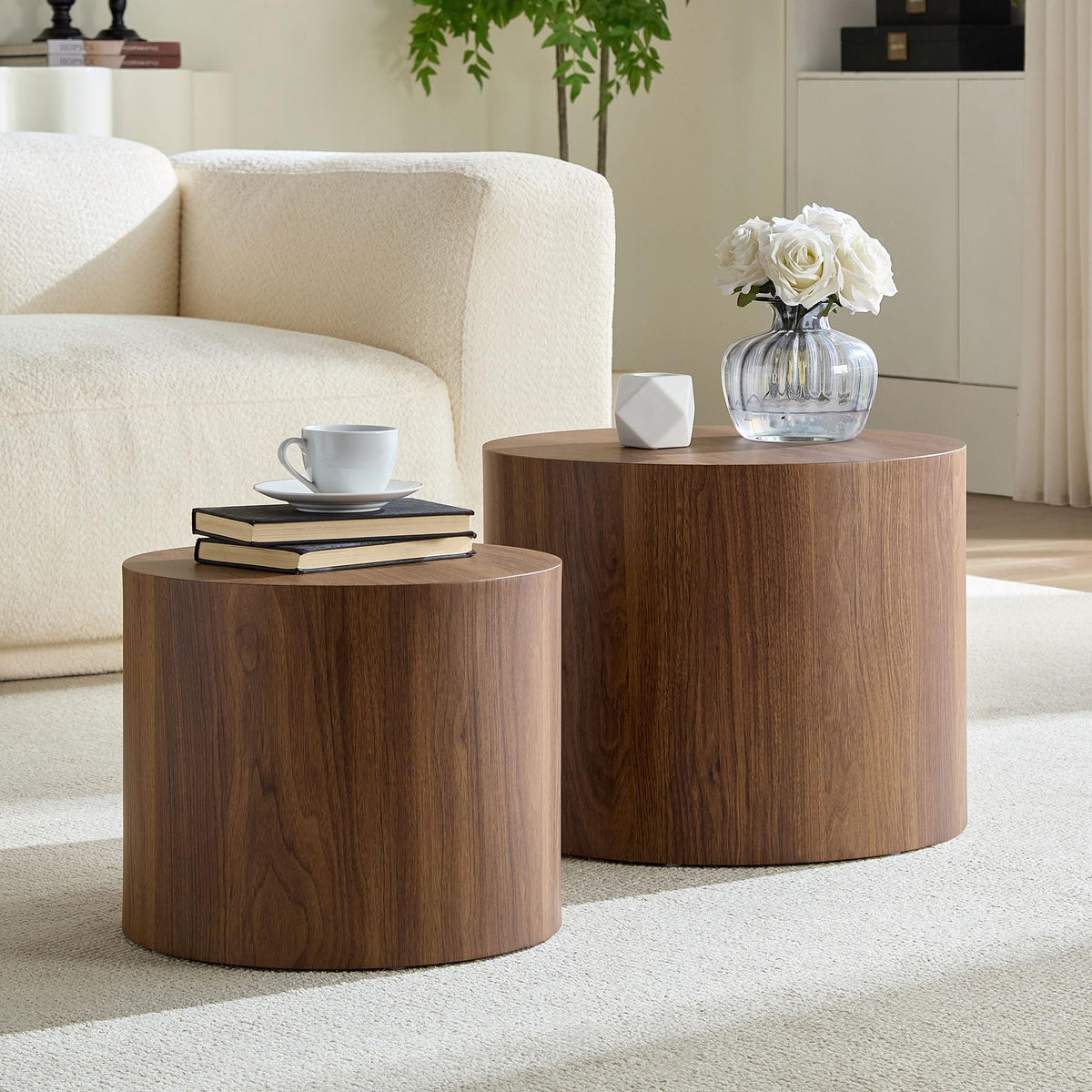 Round Coffee Table Set of 2 Wood Nesting End Table R5170