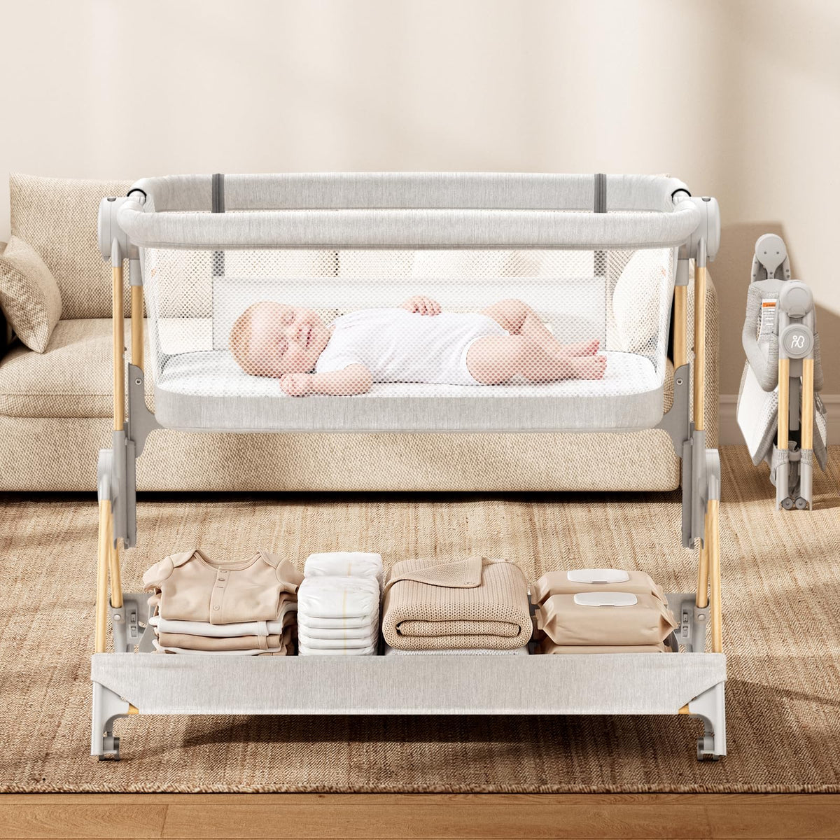 Baby Bassinet, 3-in-1 Bedside Sleeper, Foldable Crib Z667407