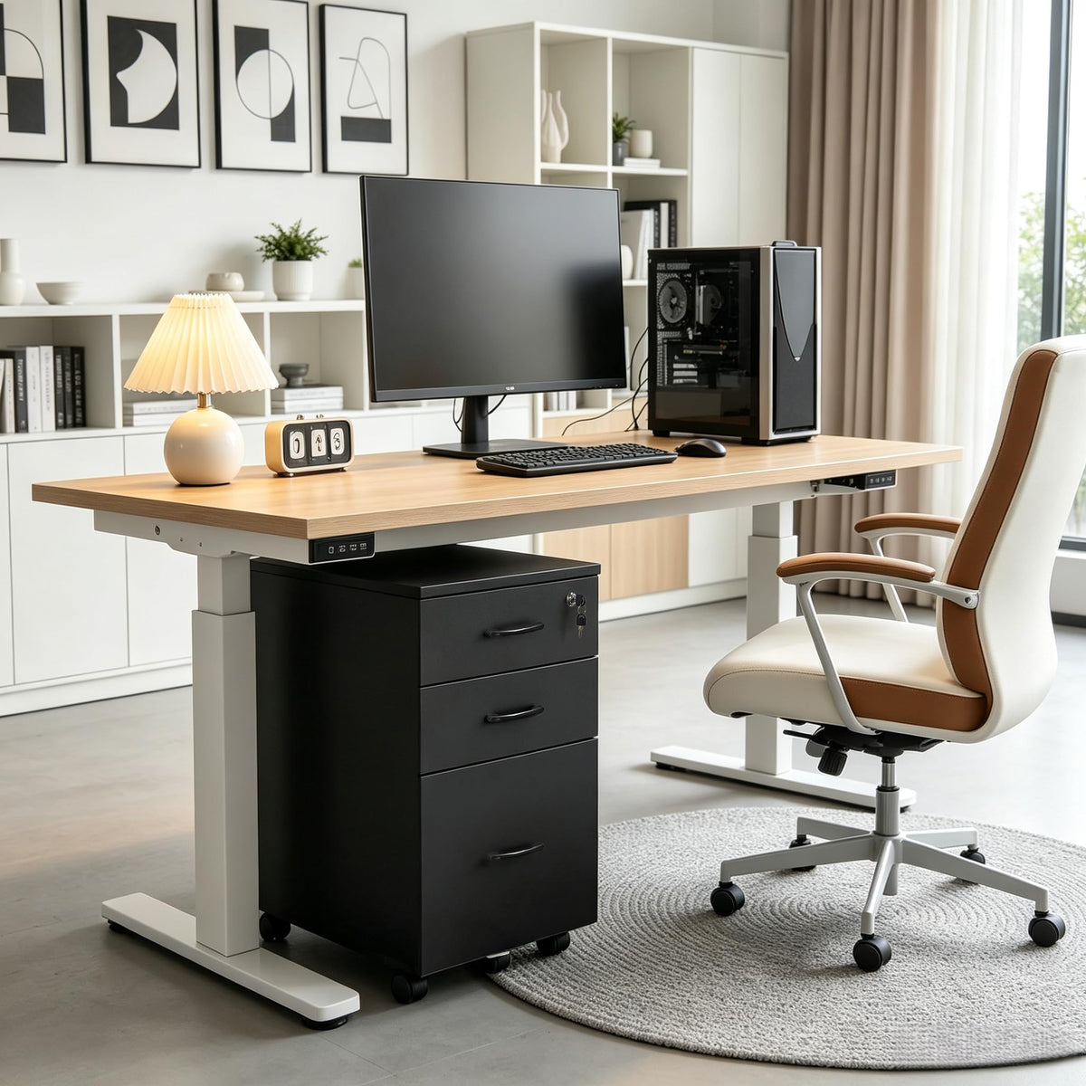 3 Drawer Black Wood File Cabinet with Lock M213712