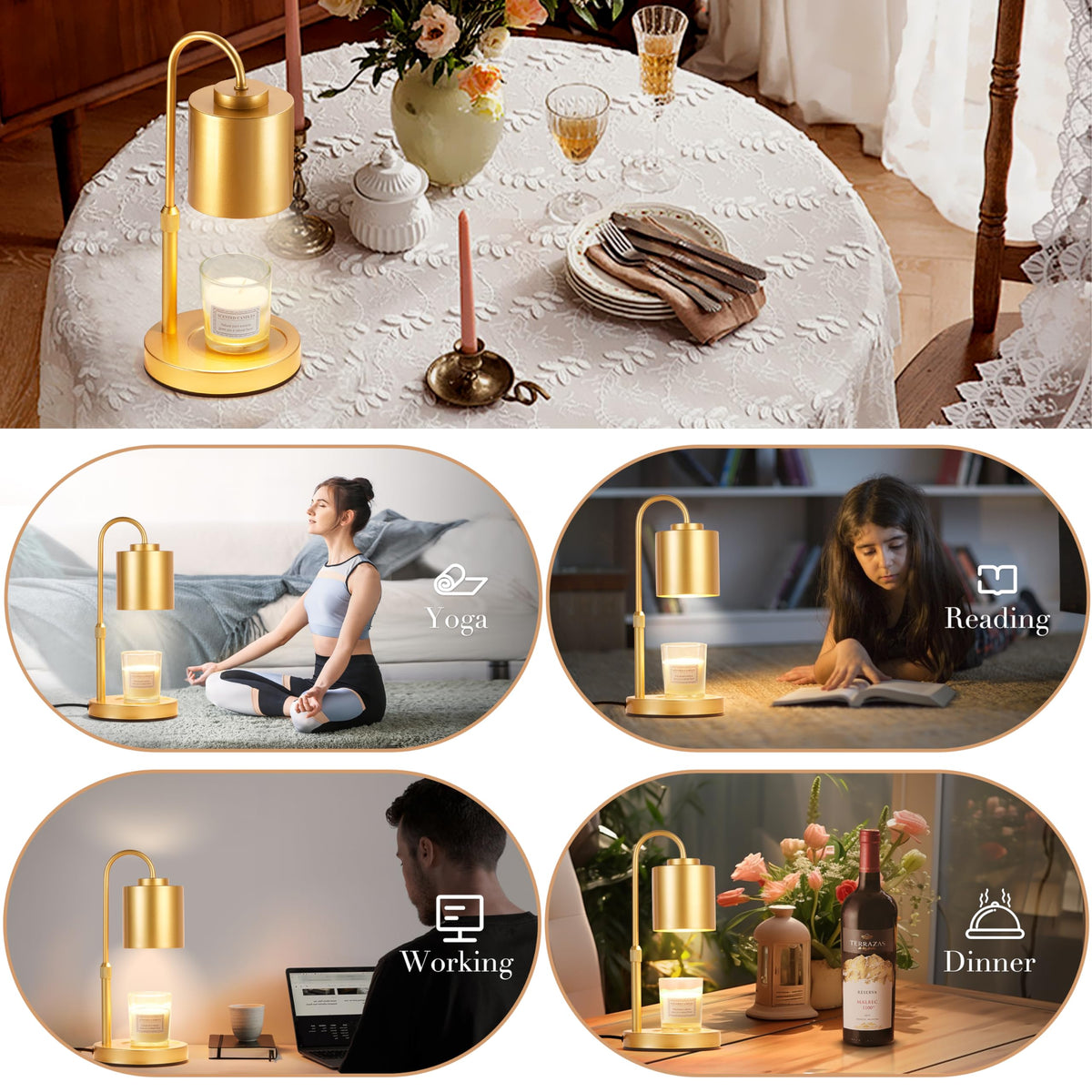 Height Adjustable Electric Candle Warmer Lamp with Timer & Dimmer S739