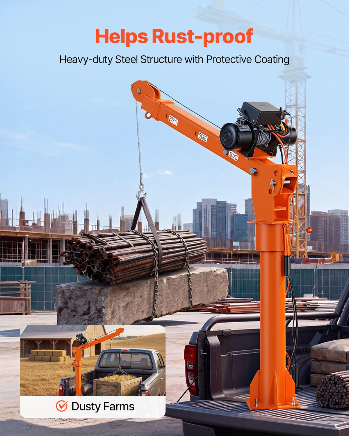Electric Truck Crane with 12V Electric Winch and 360° Rotating Telescopic Boom F227