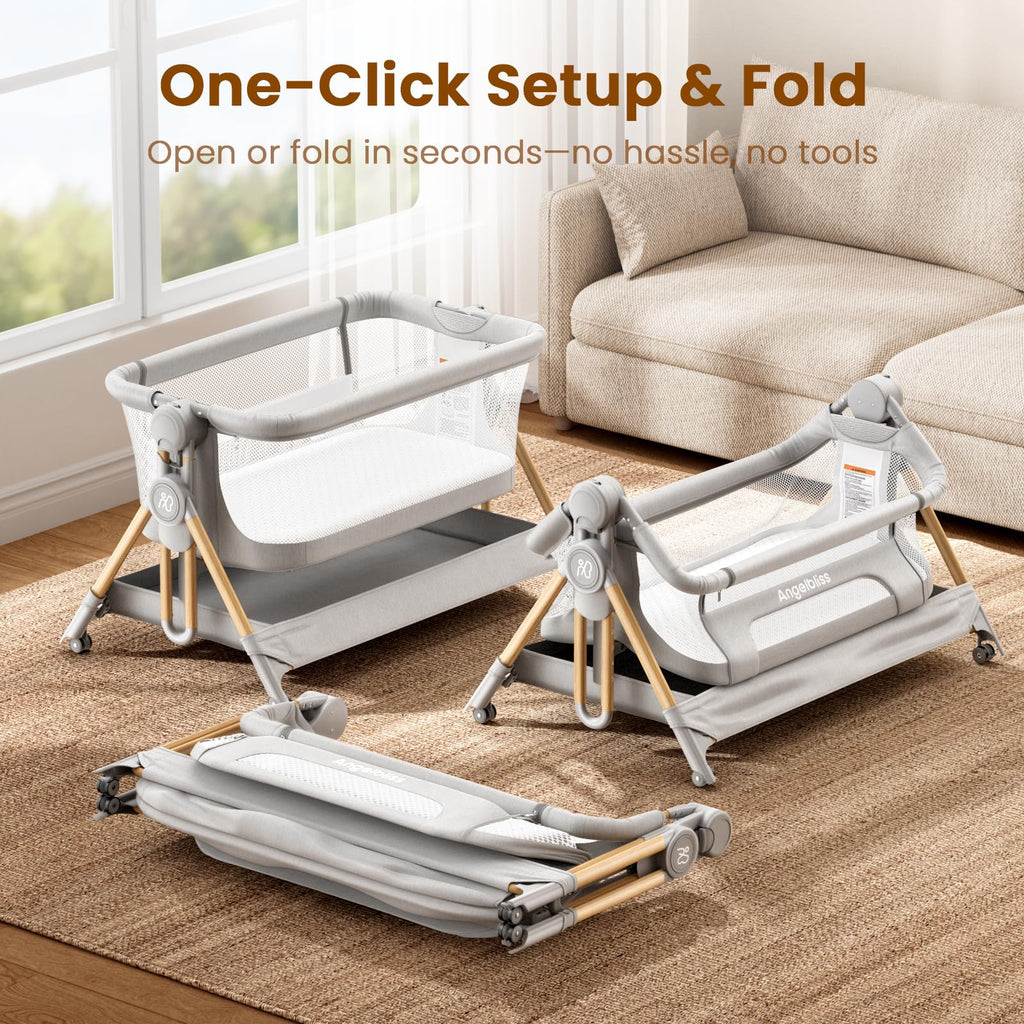 Baby Bassinet, 3-in-1 Bedside Sleeper, Foldable Crib Z667407