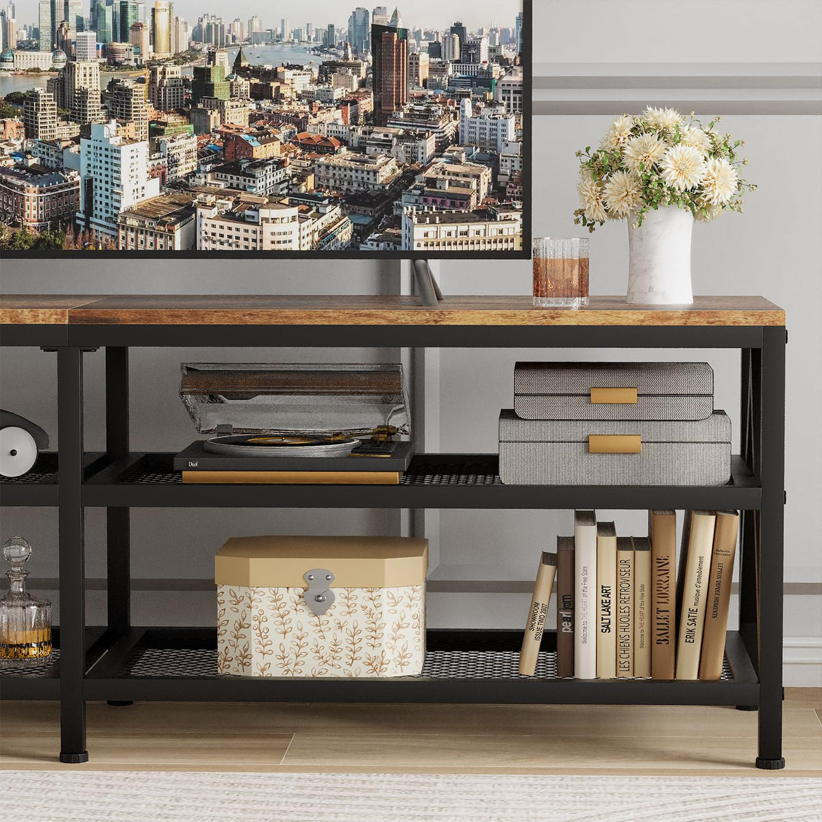 63" TV Stand with 3-Tier Storage Shelves E2338