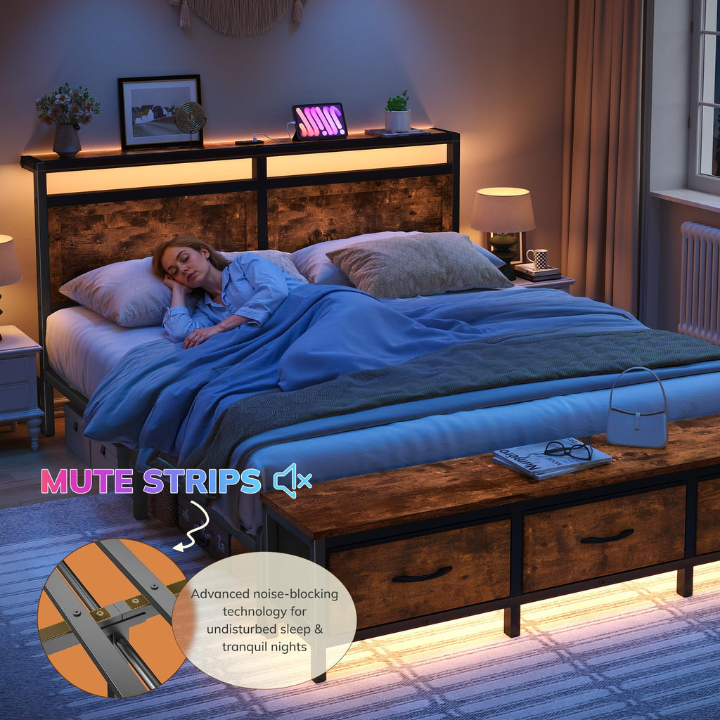 Queen Bed Frame with Ottoman & Charging Station X180312