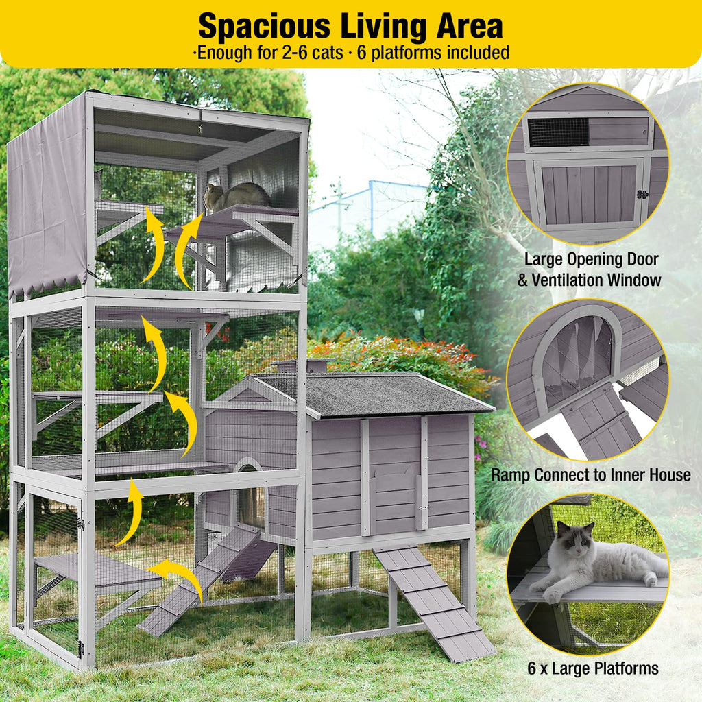 Large Outdoor Cat Enclosure with Platforms O94519