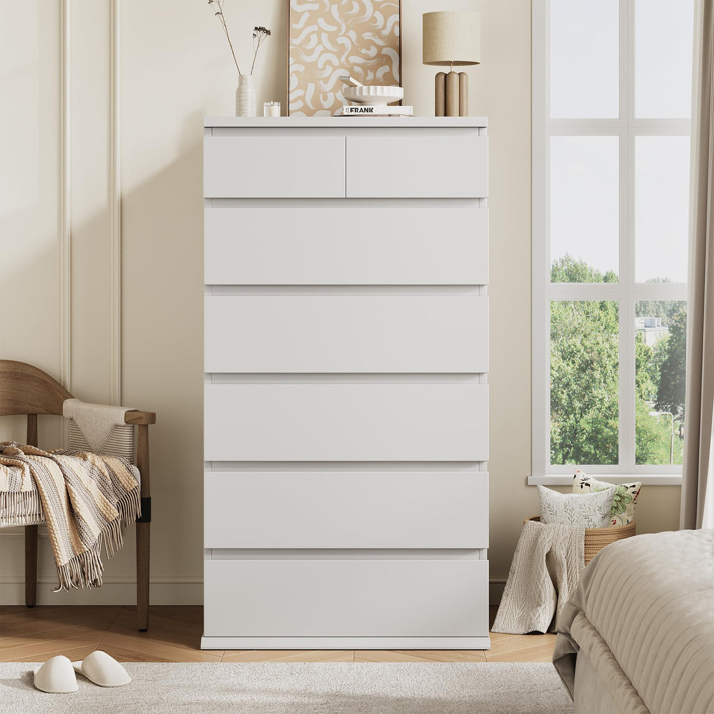 White Tall 7 Drawer Wood Dresser T2411