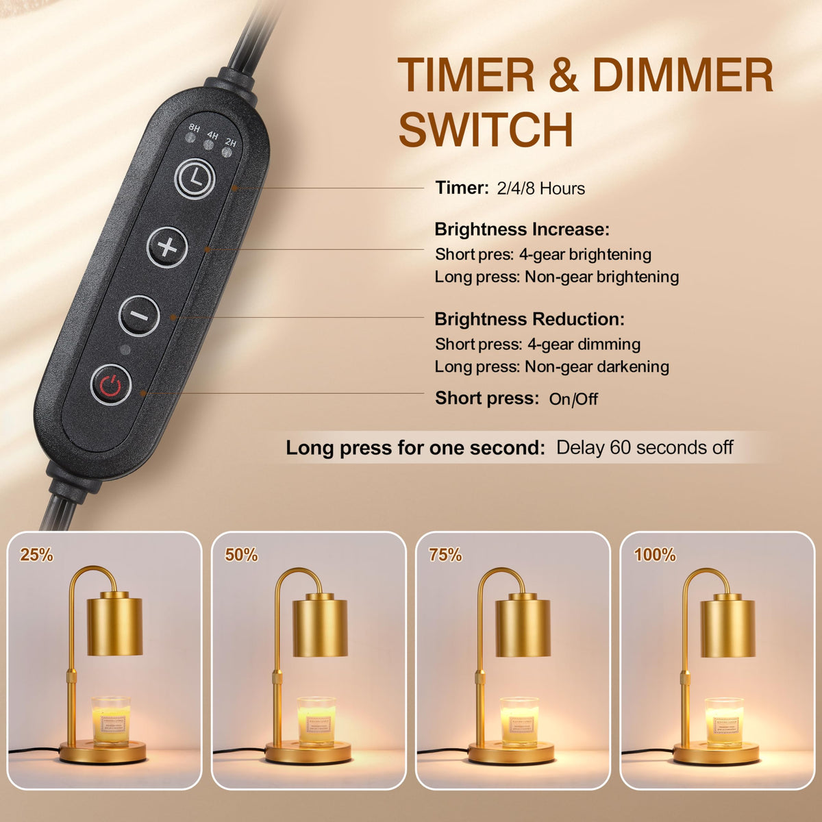 Height Adjustable Electric Candle Warmer Lamp with Timer & Dimmer S739