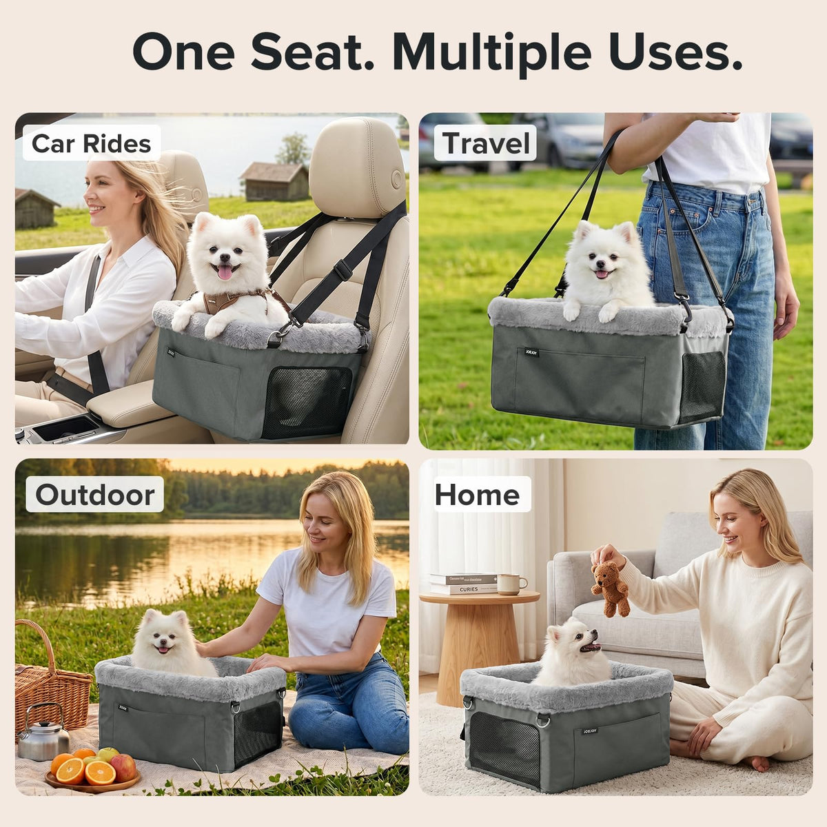 Dog Booster Seat with Metal Frame and Safety Leash, Grey S653411