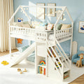 White Twin Over Twin Wood Bunk Bed with Slide and Stairs P58095