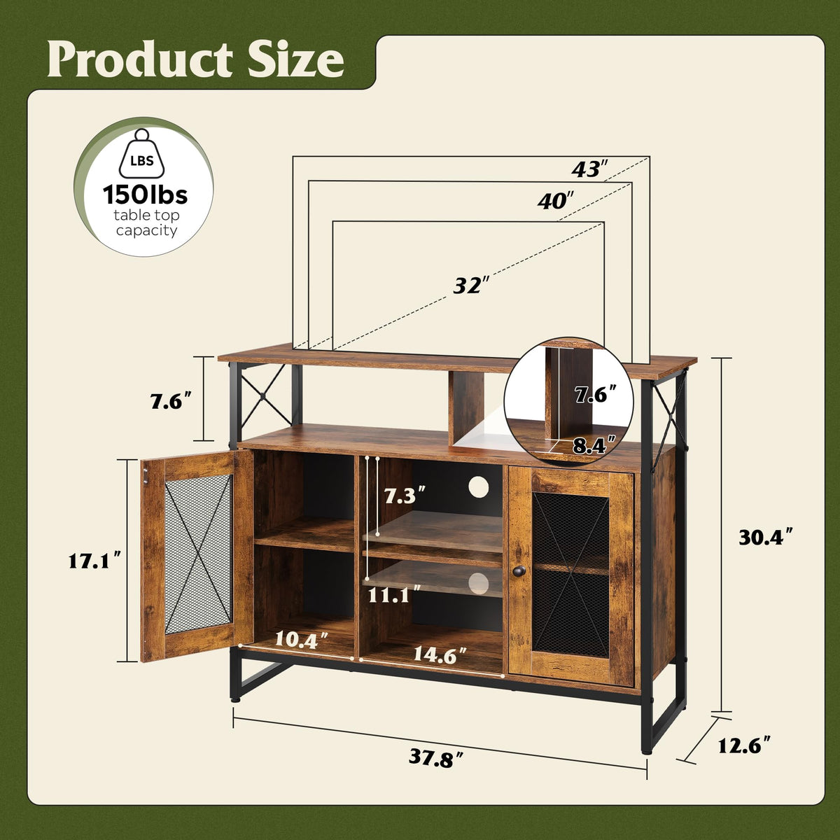 43 Inch TV Stand with Storage Cabinet J893635