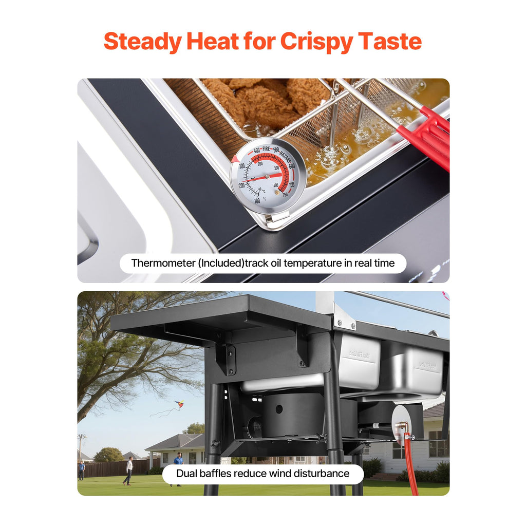 16 Qt Stainless Steel Double Burner Propane Fryer Y476