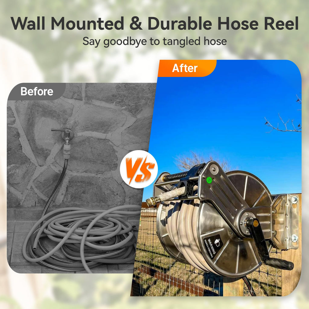 Wall Mounted Stainless Steel Garden Hose Reel N72736