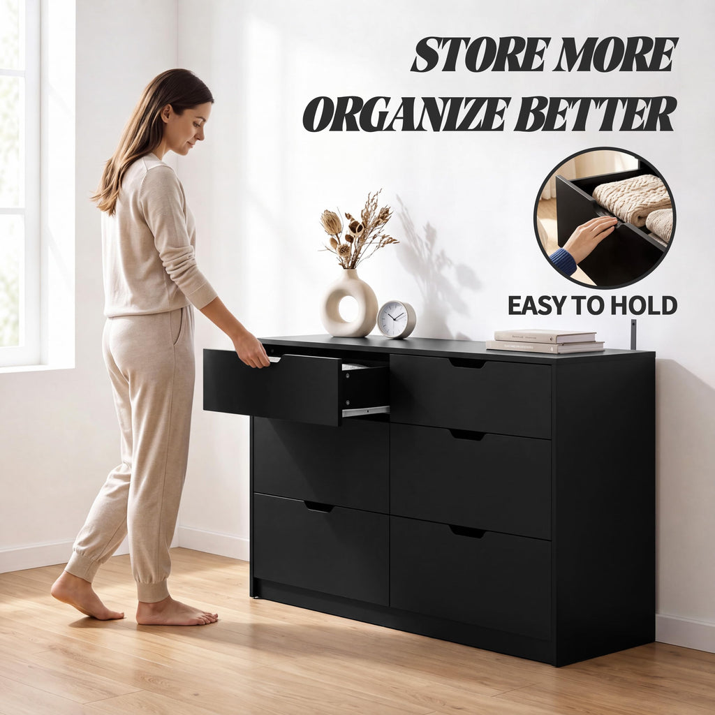 Black 6 Drawer Dresser D4641