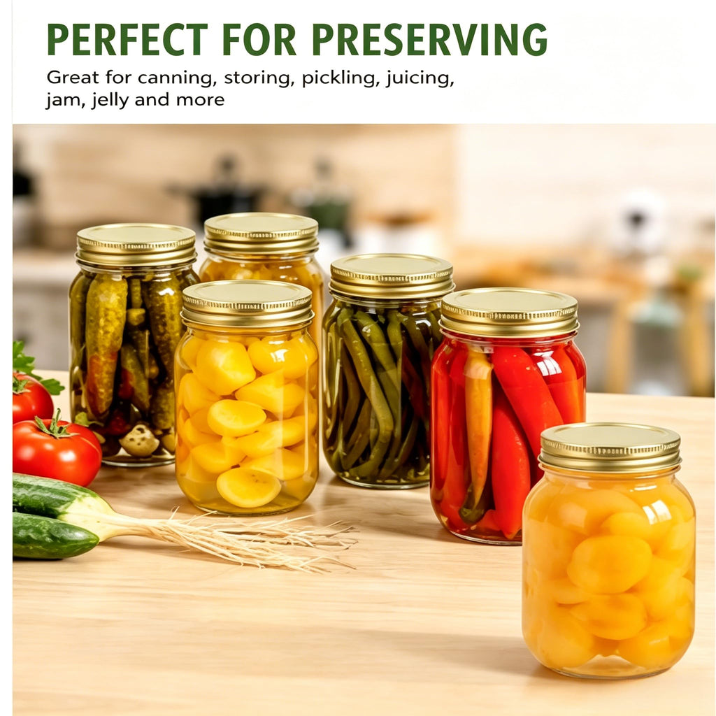 16 oz Glass Mason Jars with Lids and Bands, 12 Pack A797