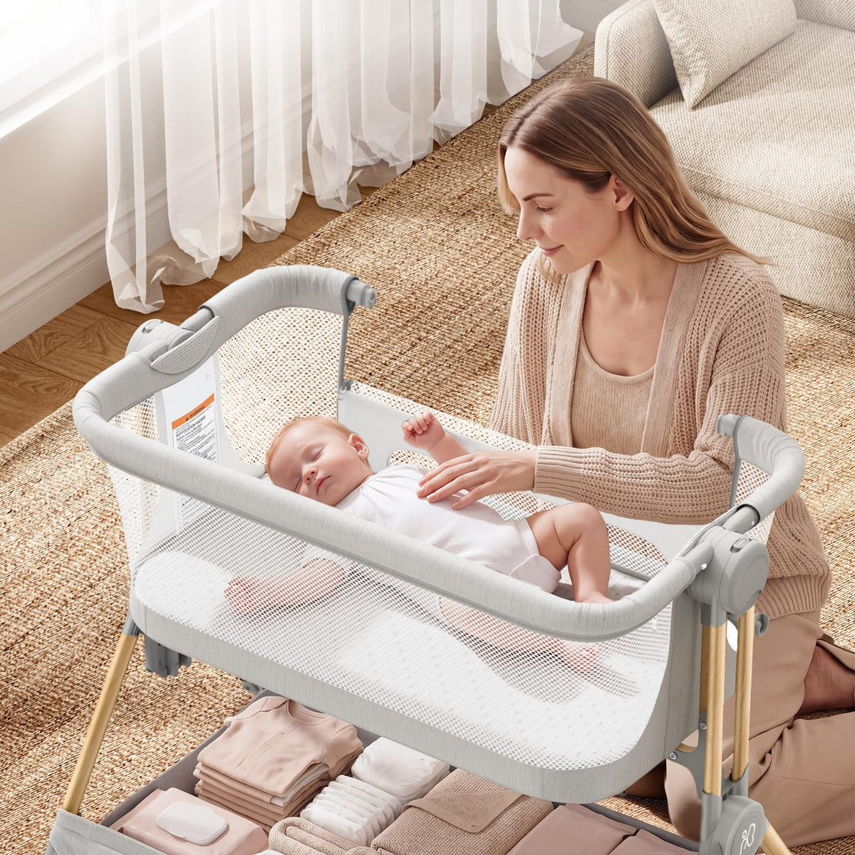 Baby Bassinet, 3-in-1 Bedside Sleeper, Foldable Crib Z667407