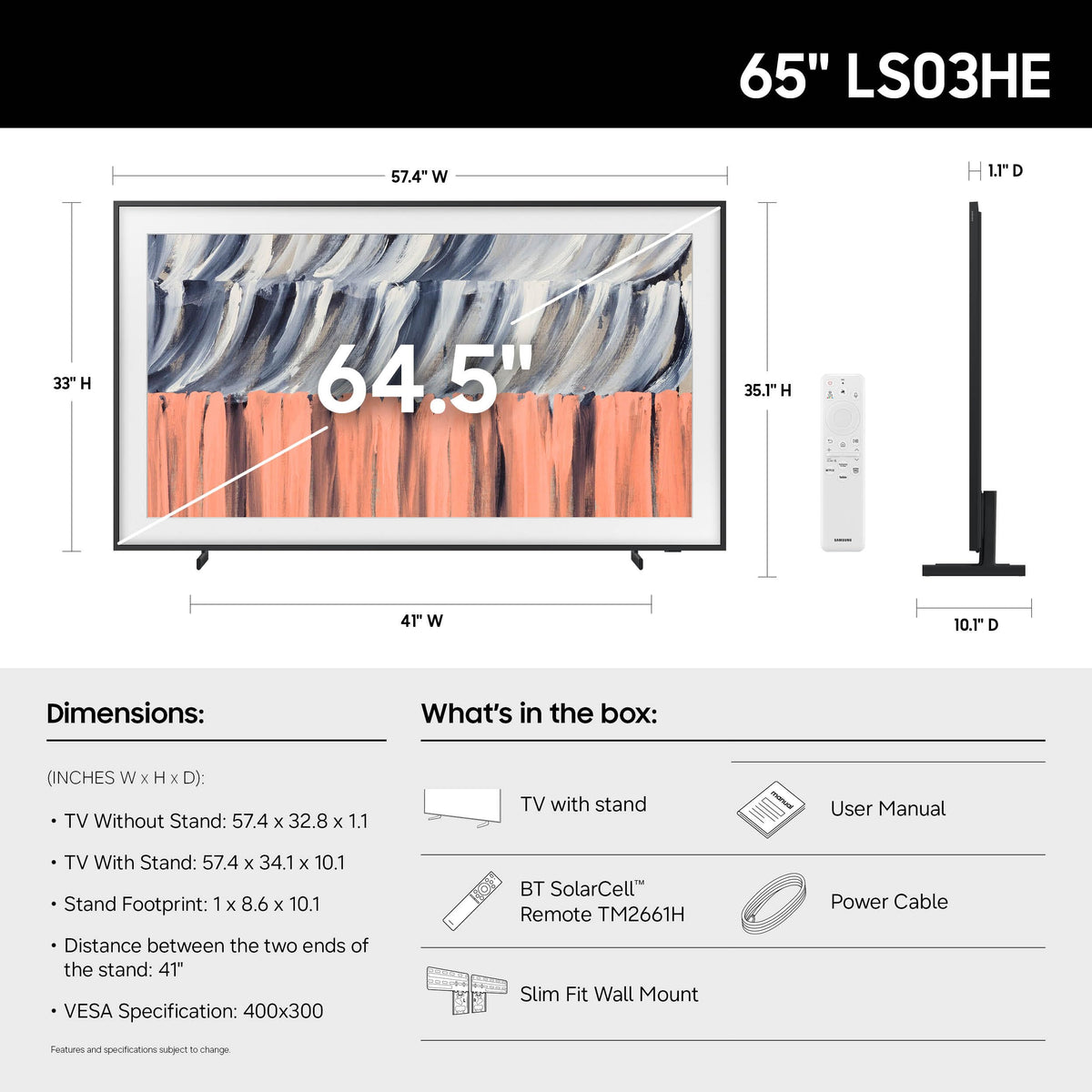 65-Inch Glare Free QLED Smart TV with Wall Mount T9430