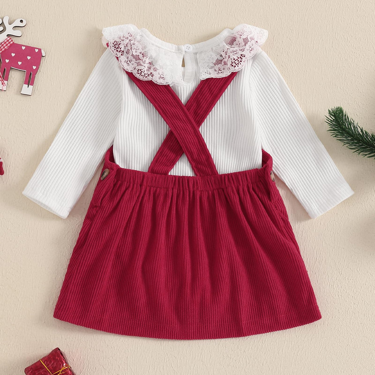 Baby Girl Lace Romper and Corduroy Skirt Outfit Z86775