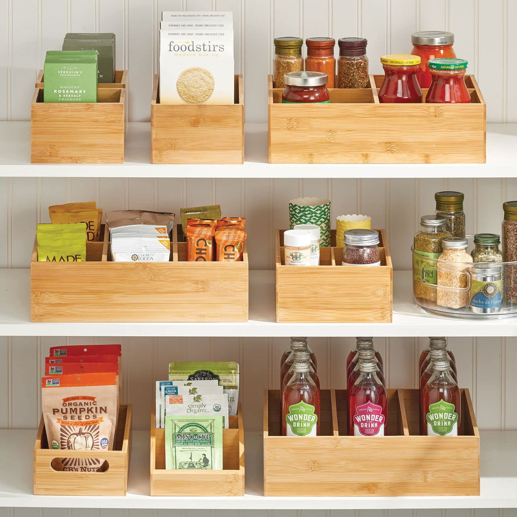 Bamboo 3 Section Stackable Pantry Organizer Bin, 2 Pack D680