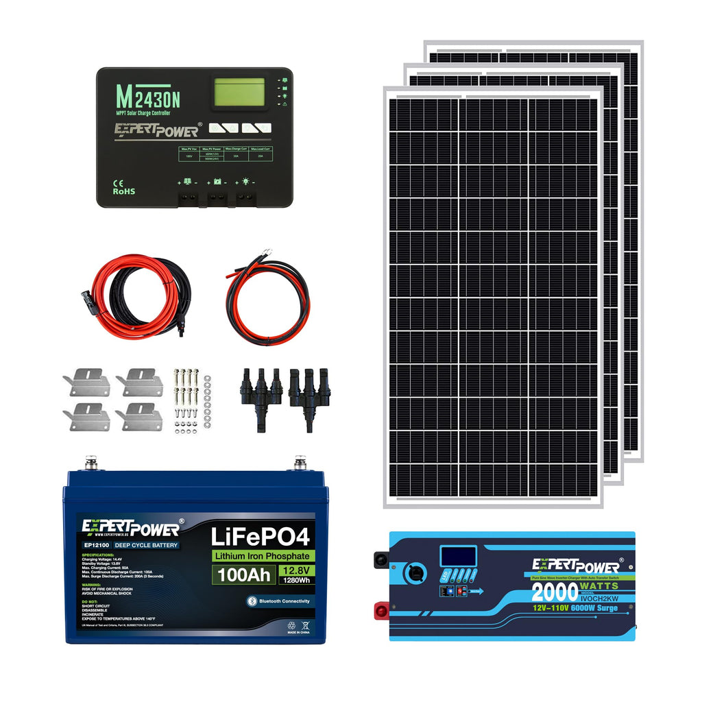 12V 100Ah LiFePO4 Solar Power Kit with 300W Mono Solar Panels L858