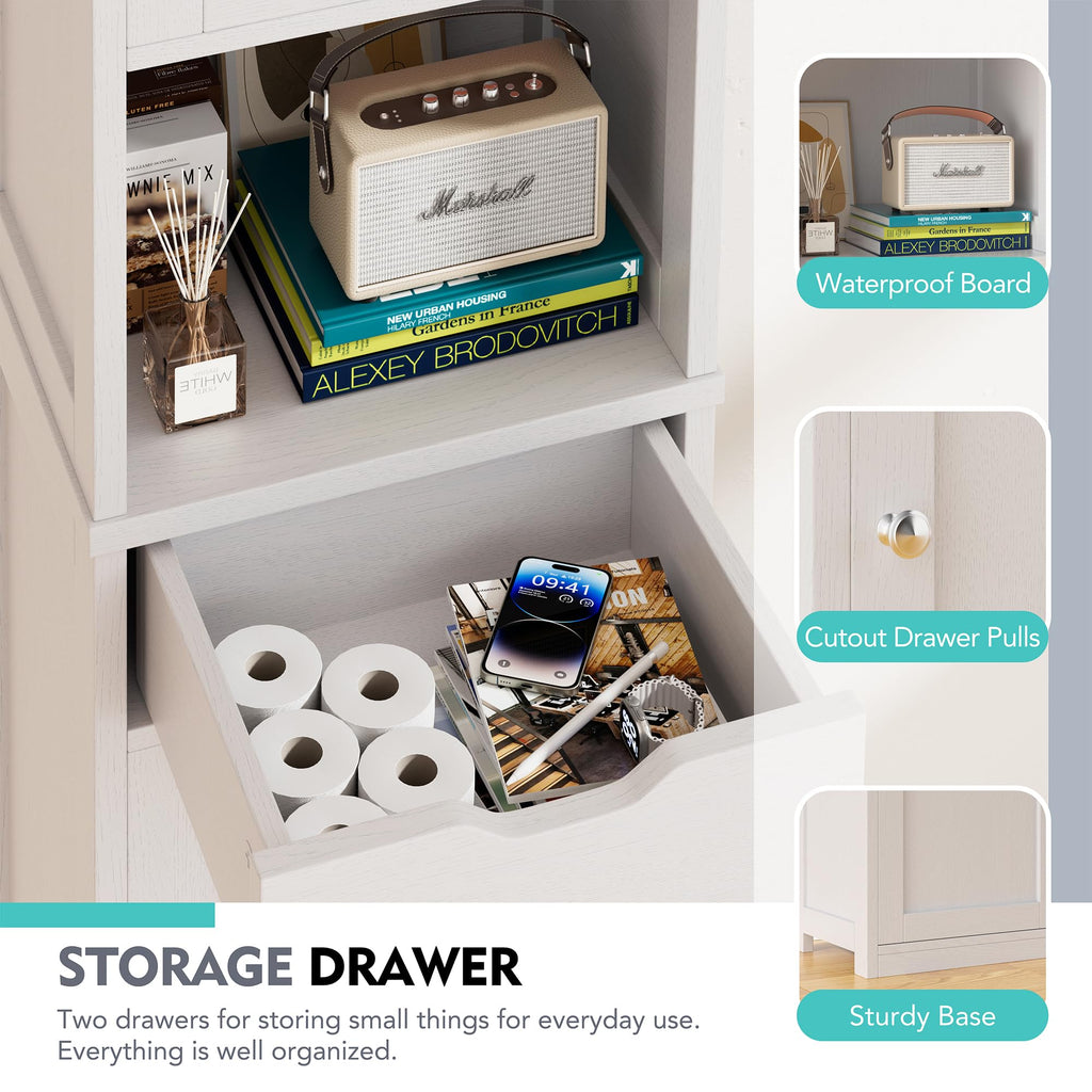 Tall Narrow Bathroom Storage Cabinet with Adjustable Shelves, White T2010