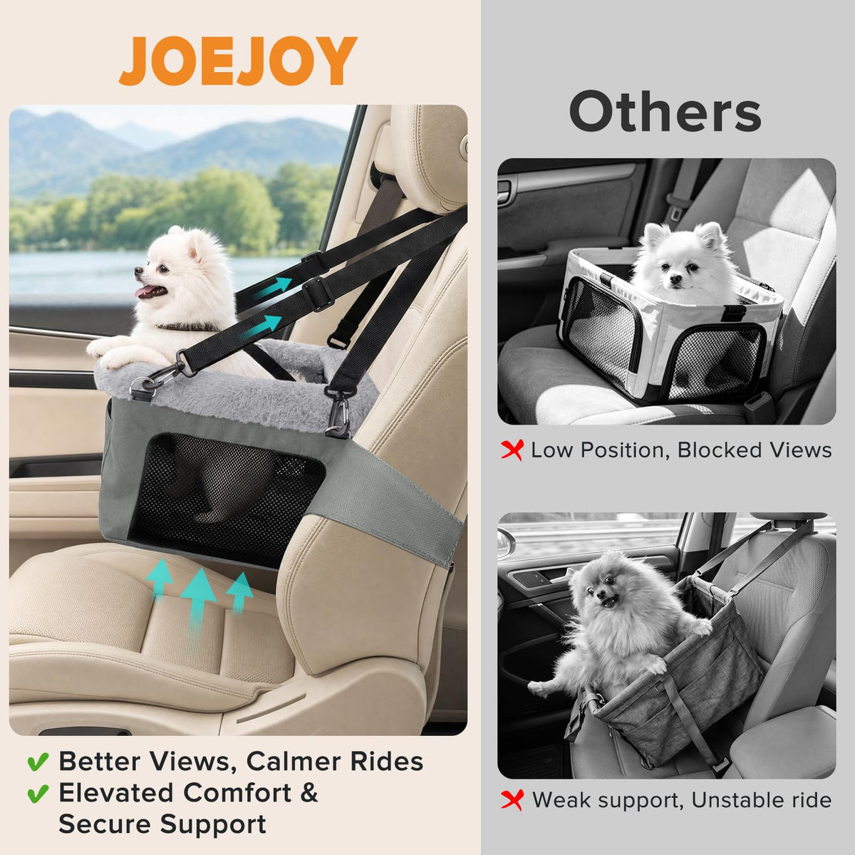 Dog Booster Seat with Metal Frame and Safety Leash, Grey S653411