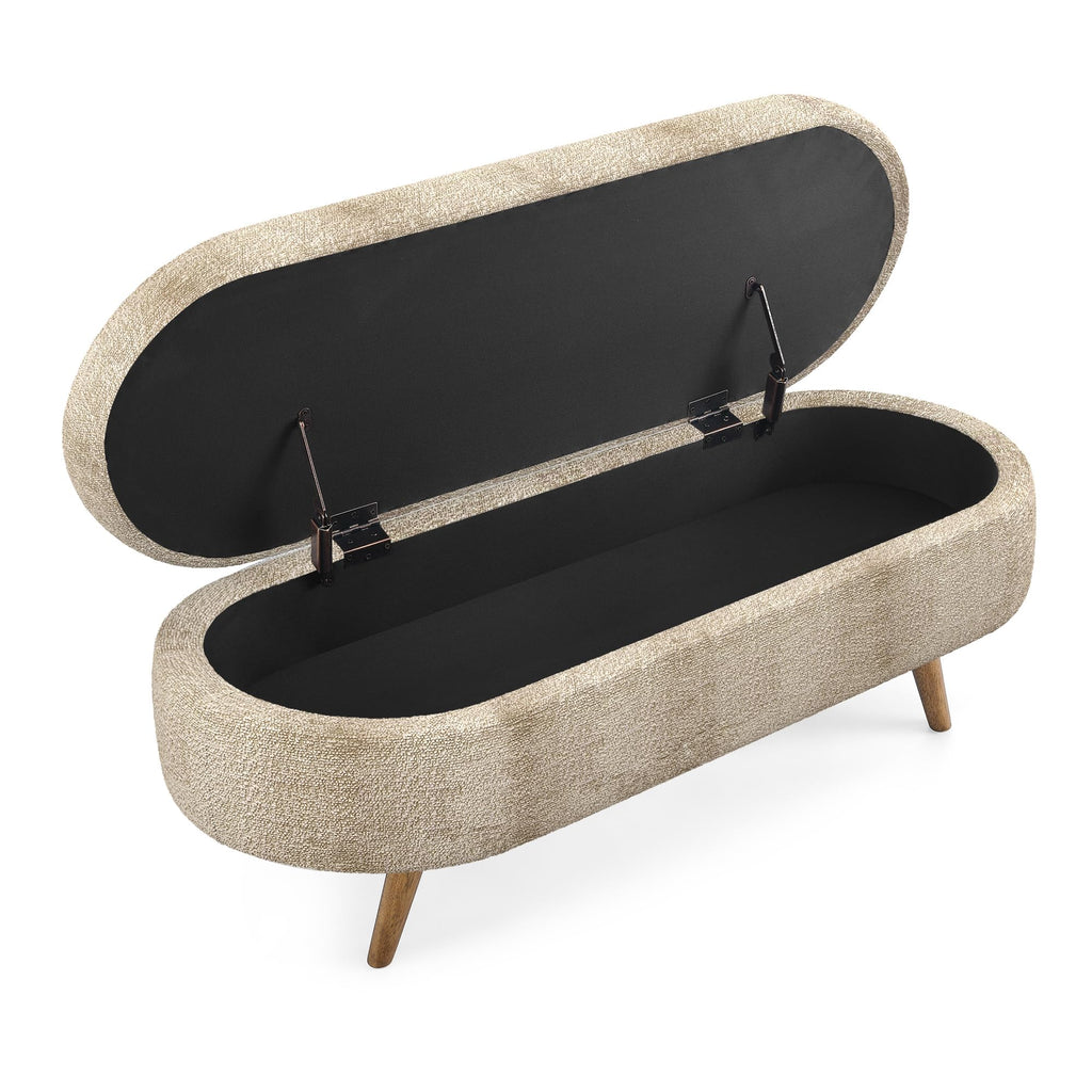 Oval Storage Bench with Rubber Wood Legs, Gray Z429977