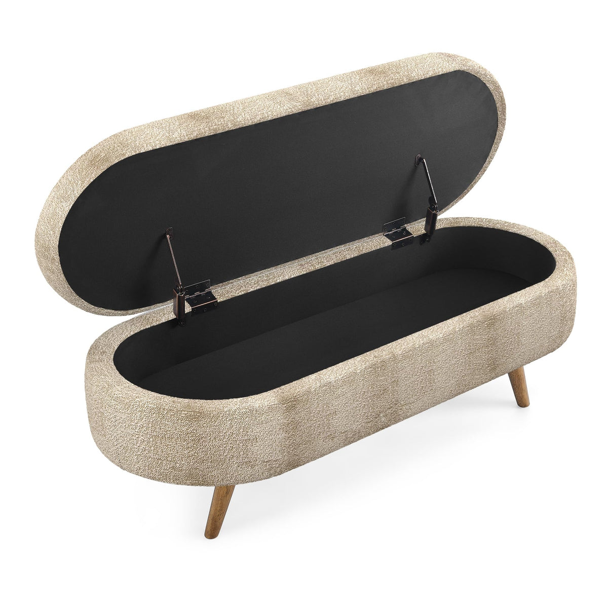 Oval Storage Bench with Rubber Wood Legs, Gray Z429977