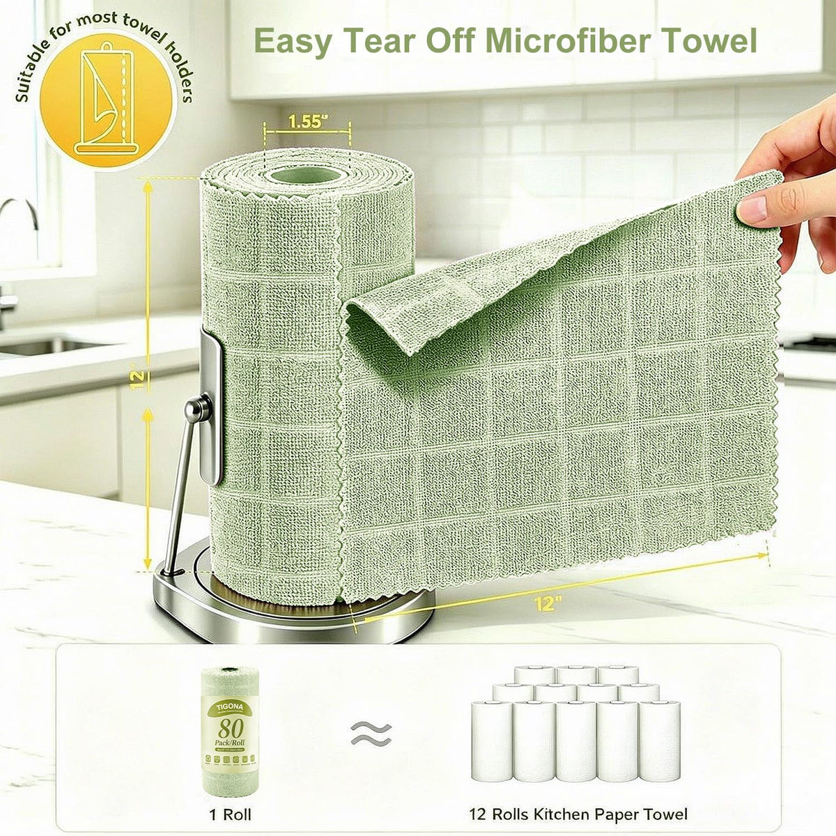 80 Pack Microfiber Cleaning Cloth Roll Z76386