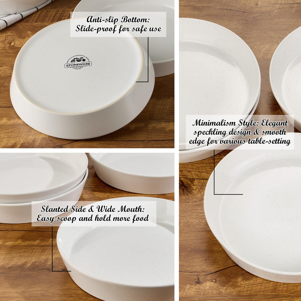 34oz Stoneware Pasta Bowls Set of 4 Speckled White R436