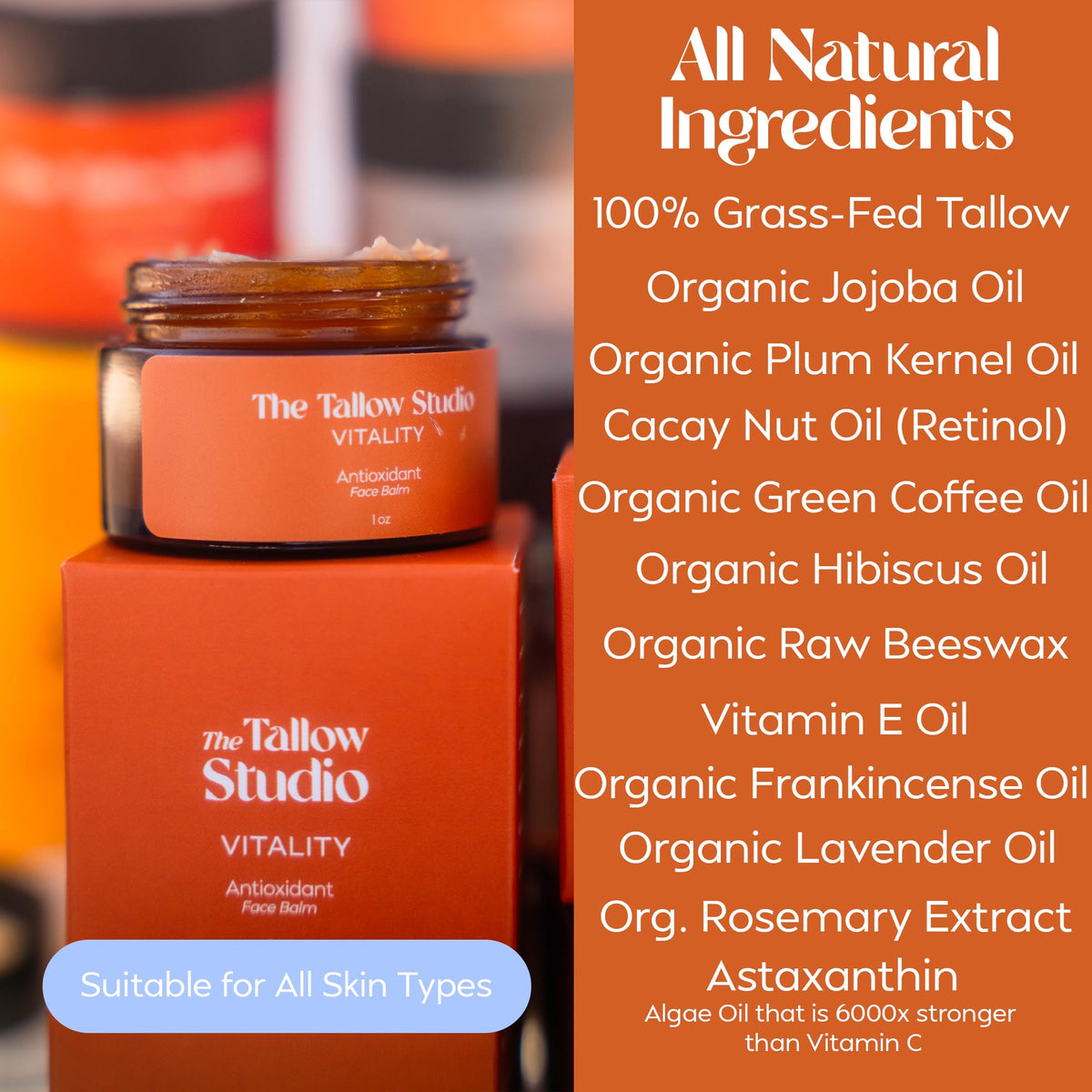 Tallow Face Balm with Cacay Oil, Frankincense & Astaxanthin 1 oz O2129