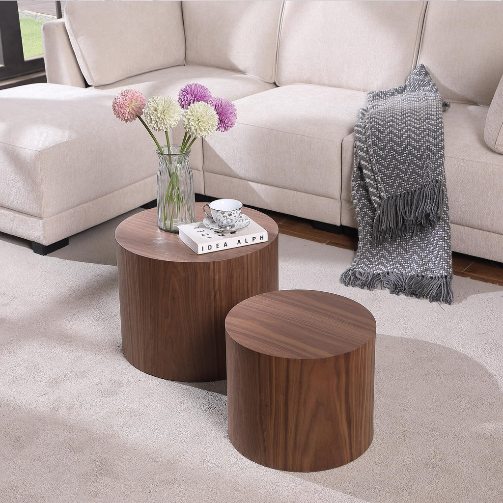 Round Coffee Table Set of 2 Wood Nesting End Table R5170