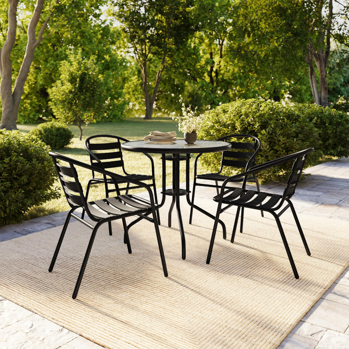 Black Set of 4 Stacking Outdoor Chairs P339