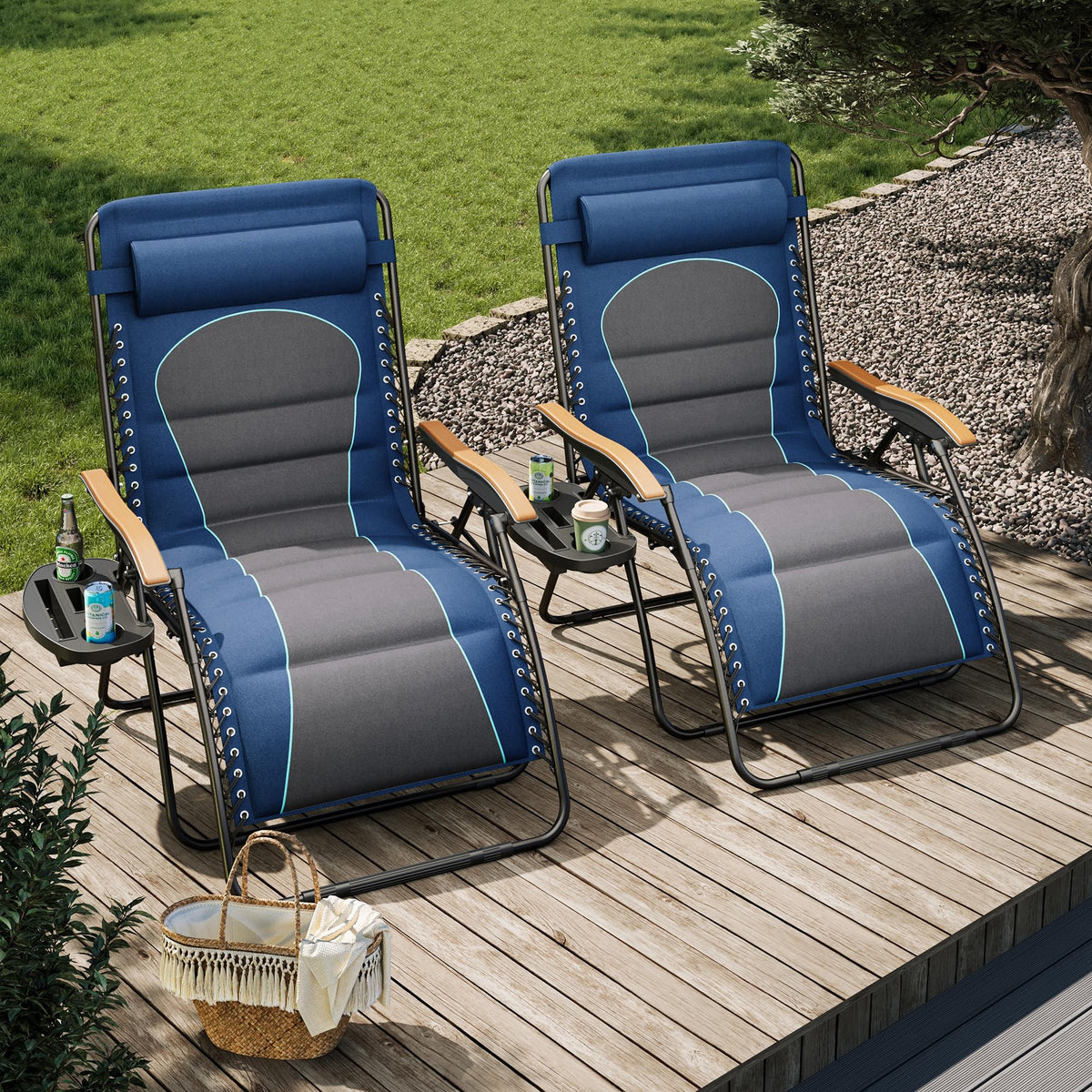 Blue Padded Zero Gravity Chair Set of 2 E198
