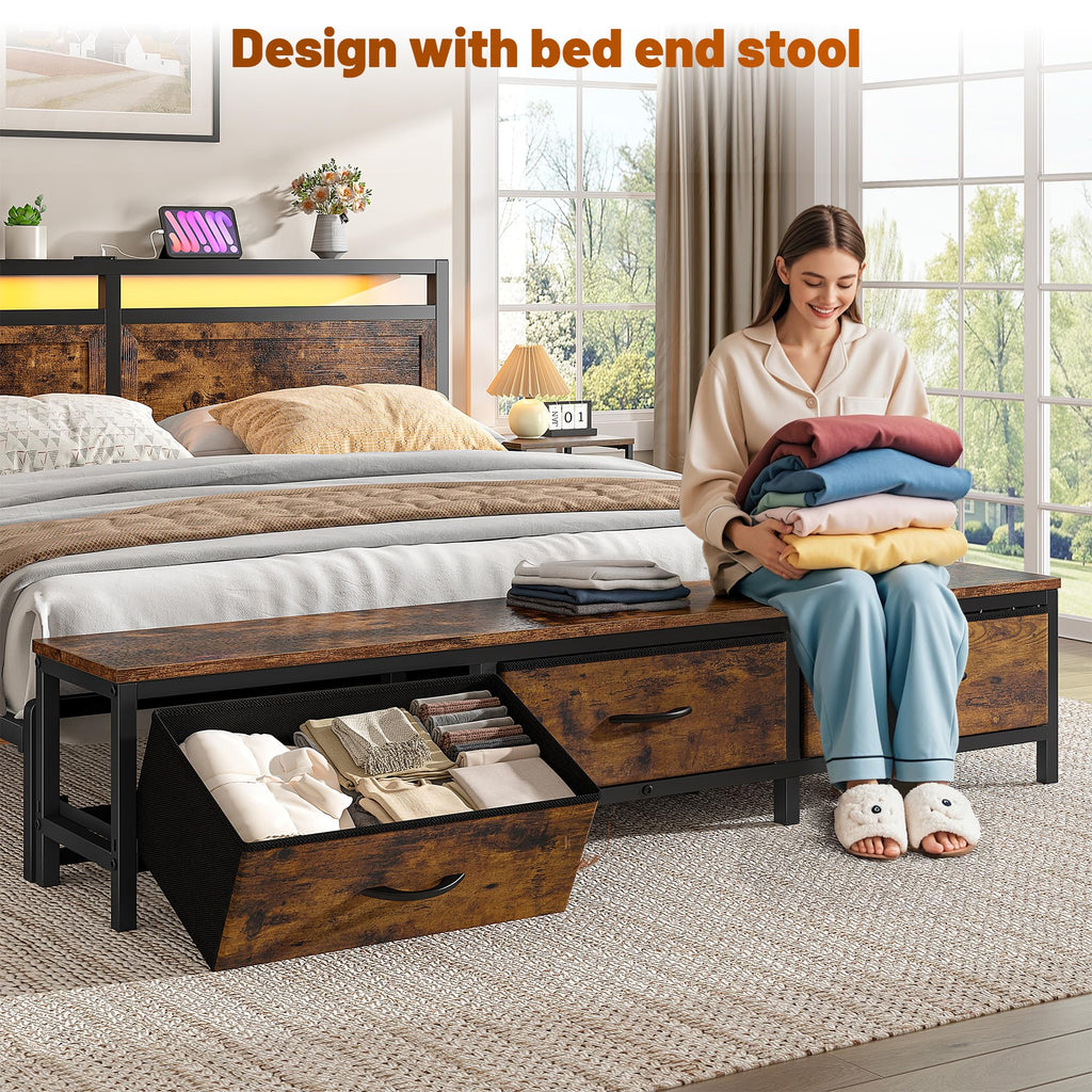 Queen Bed Frame with Ottoman & Charging Station X180312