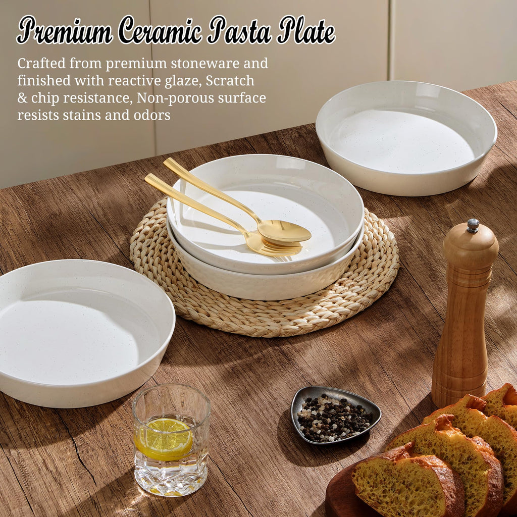 34oz Stoneware Pasta Bowls Set of 4 Speckled White R436
