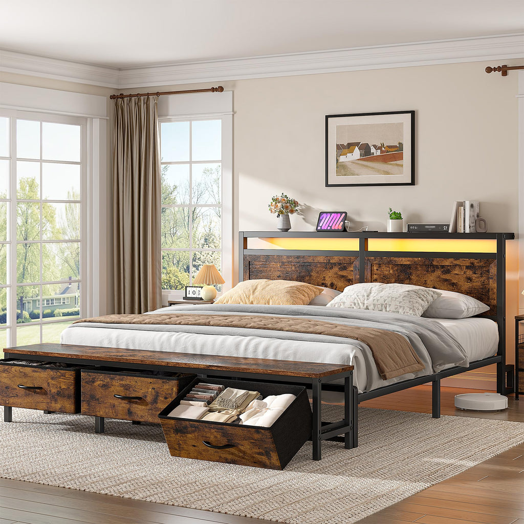 Queen Bed Frame with Ottoman & Charging Station X180312