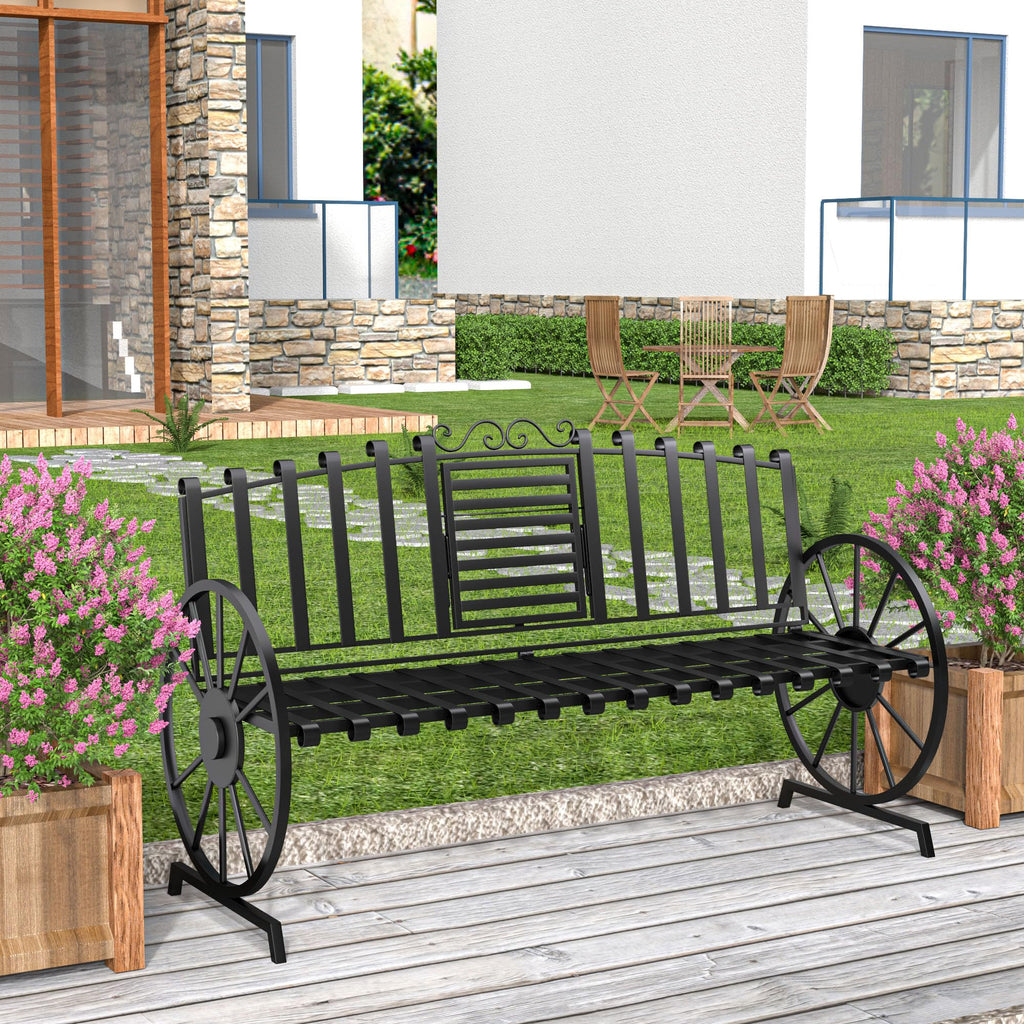 Black Outdoor Garden Bench with Built-in Table F20916