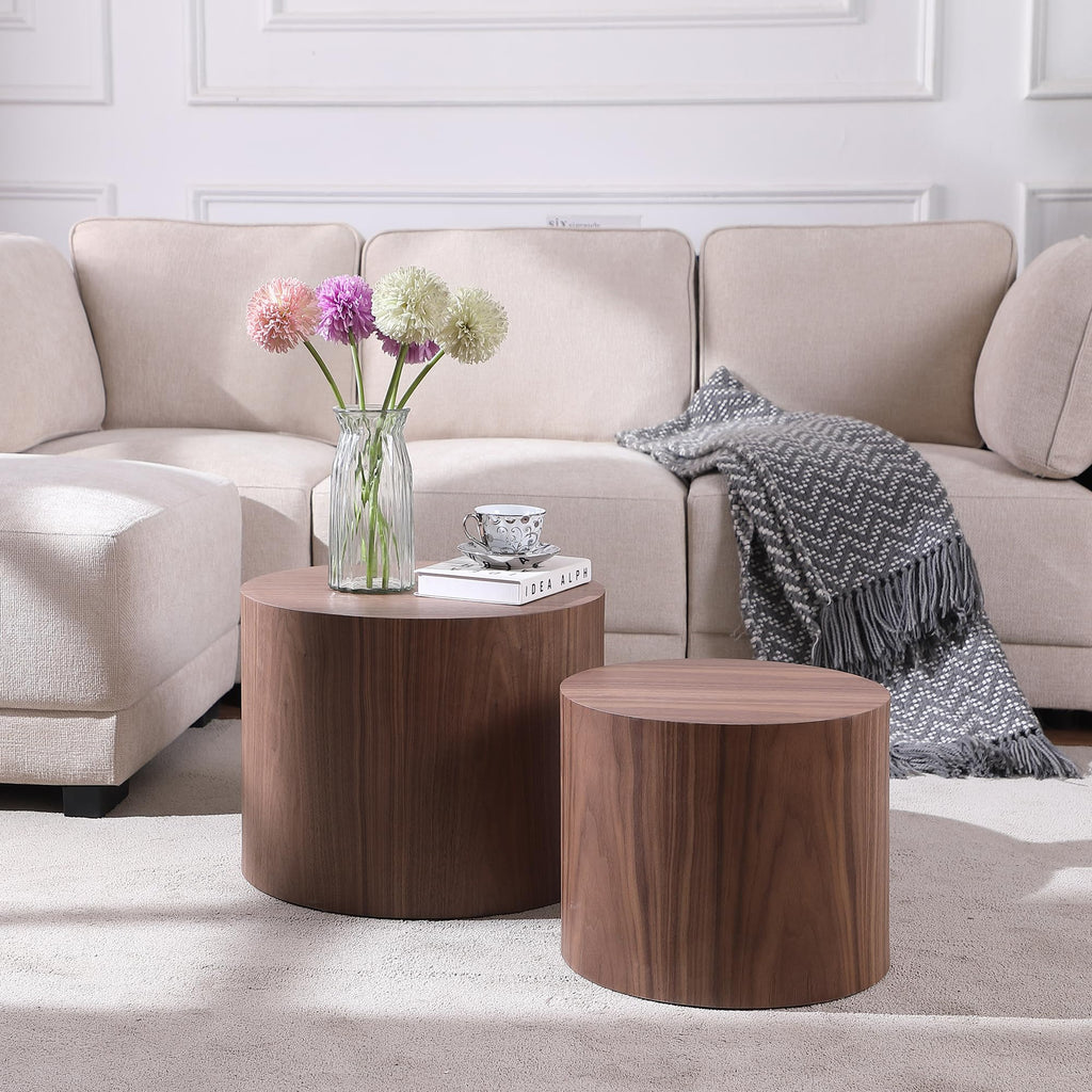 Round Coffee Table Set of 2 Wood Nesting End Table R5170