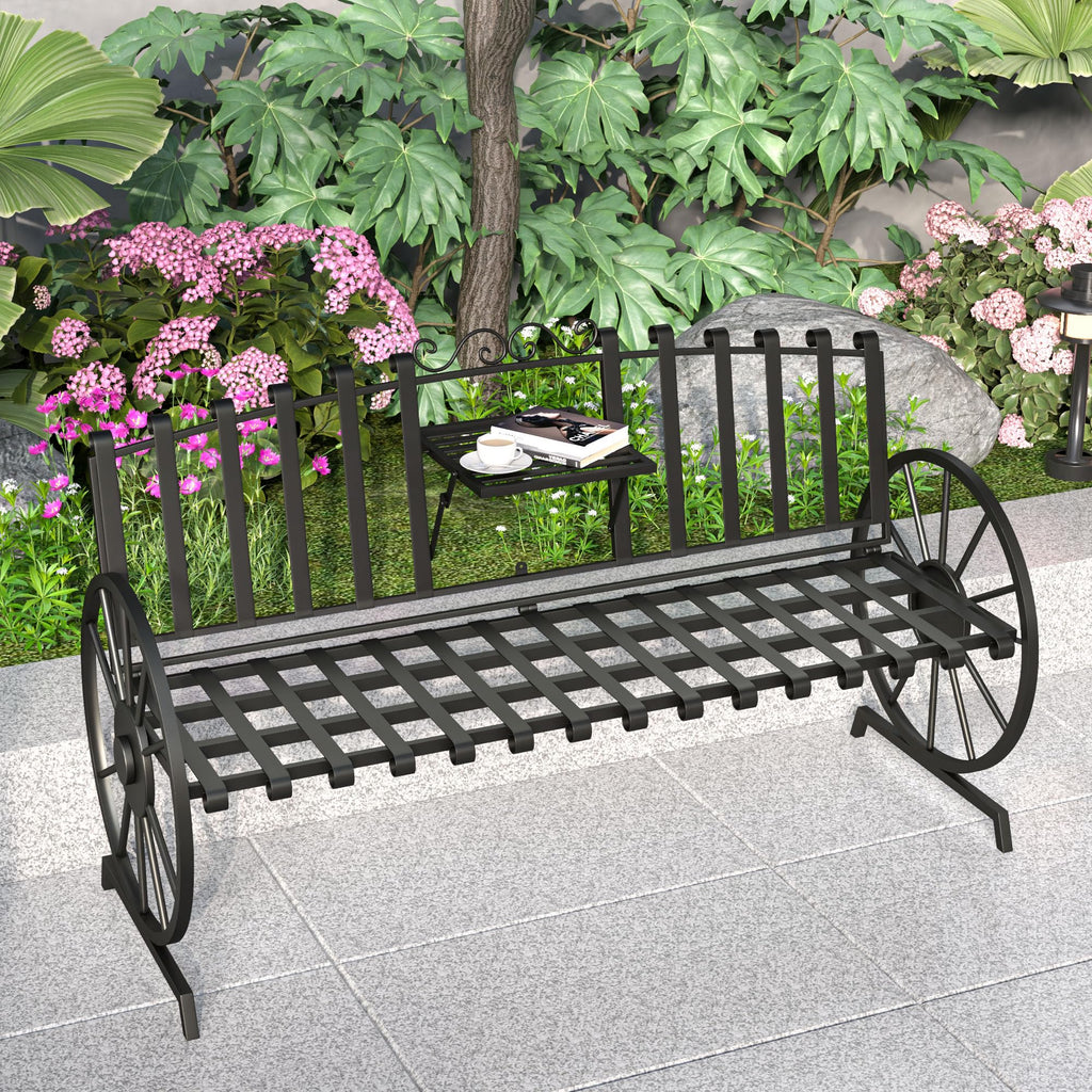 Black Outdoor Garden Bench with Built-in Table F20916