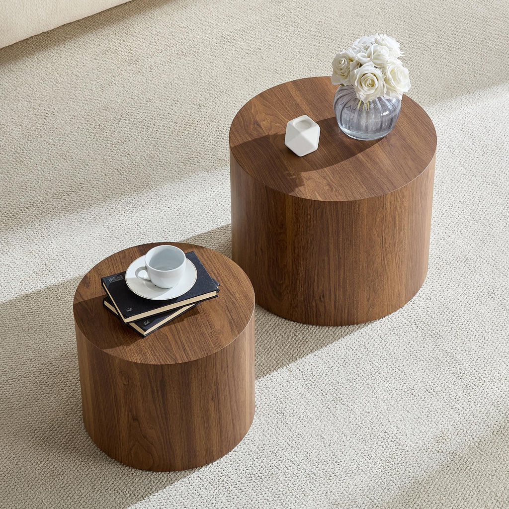 Round Coffee Table Set of 2 Wood Nesting End Table R5170