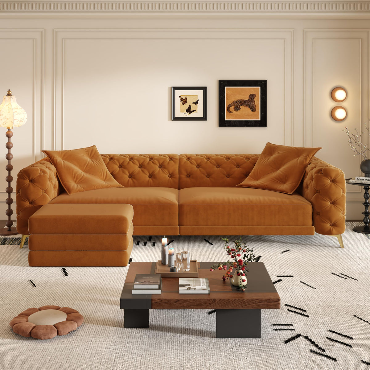 King Velvet Pull Out Sleeper Sofa with Ottoman I86071
