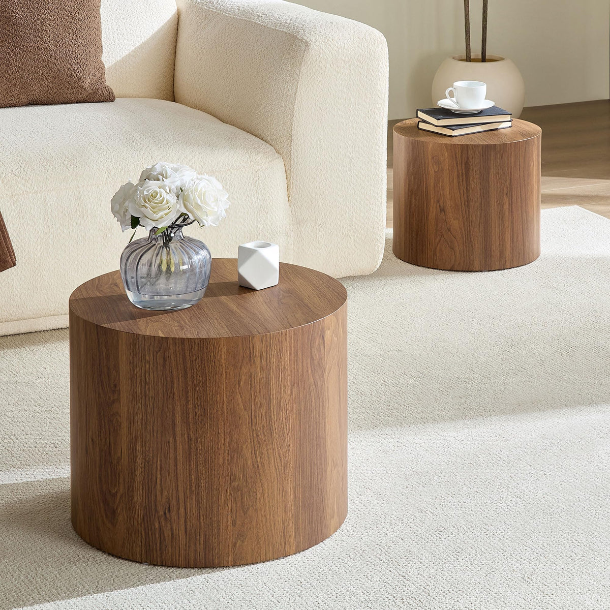 Round Coffee Table Set of 2 Wood Nesting End Table R5170