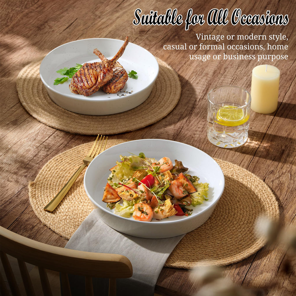 34oz Stoneware Pasta Bowls Set of 4 Speckled White R436
