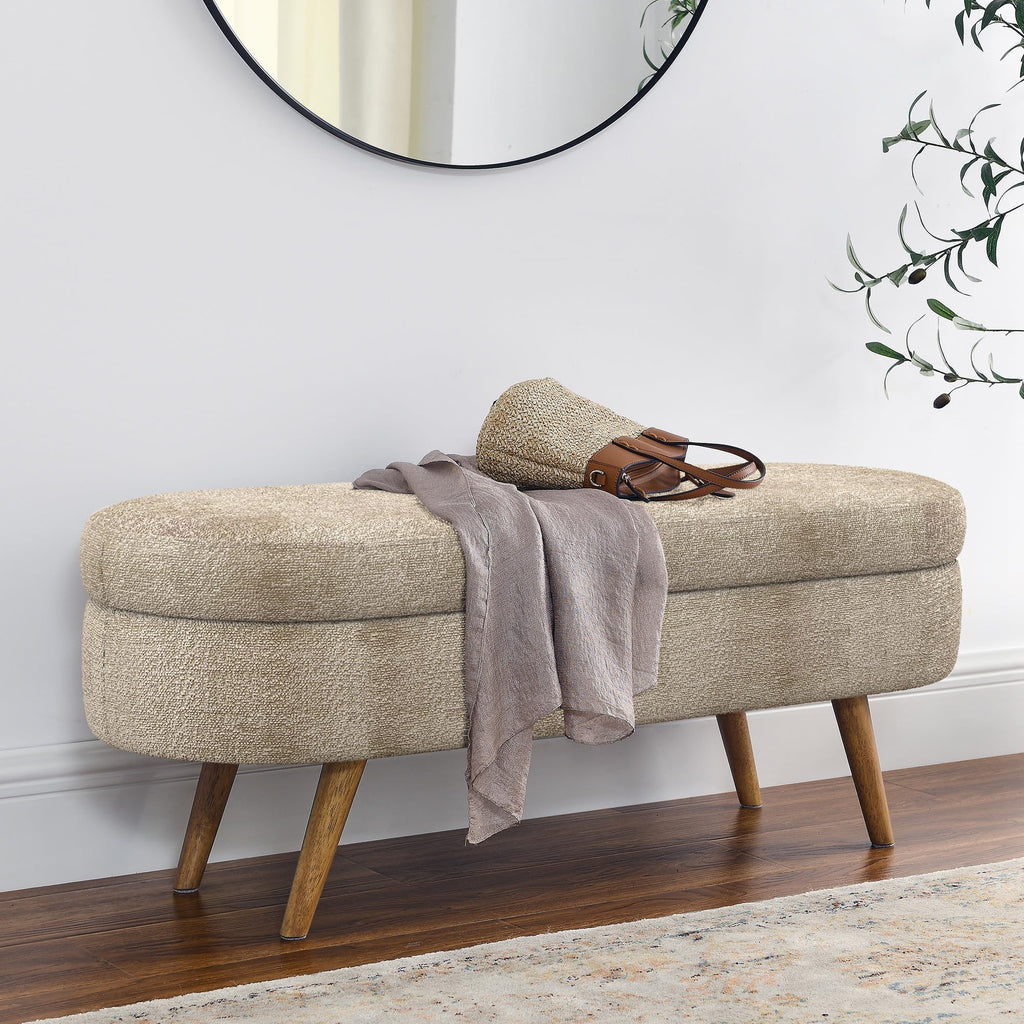 Oval Storage Bench with Rubber Wood Legs, Gray Z429977
