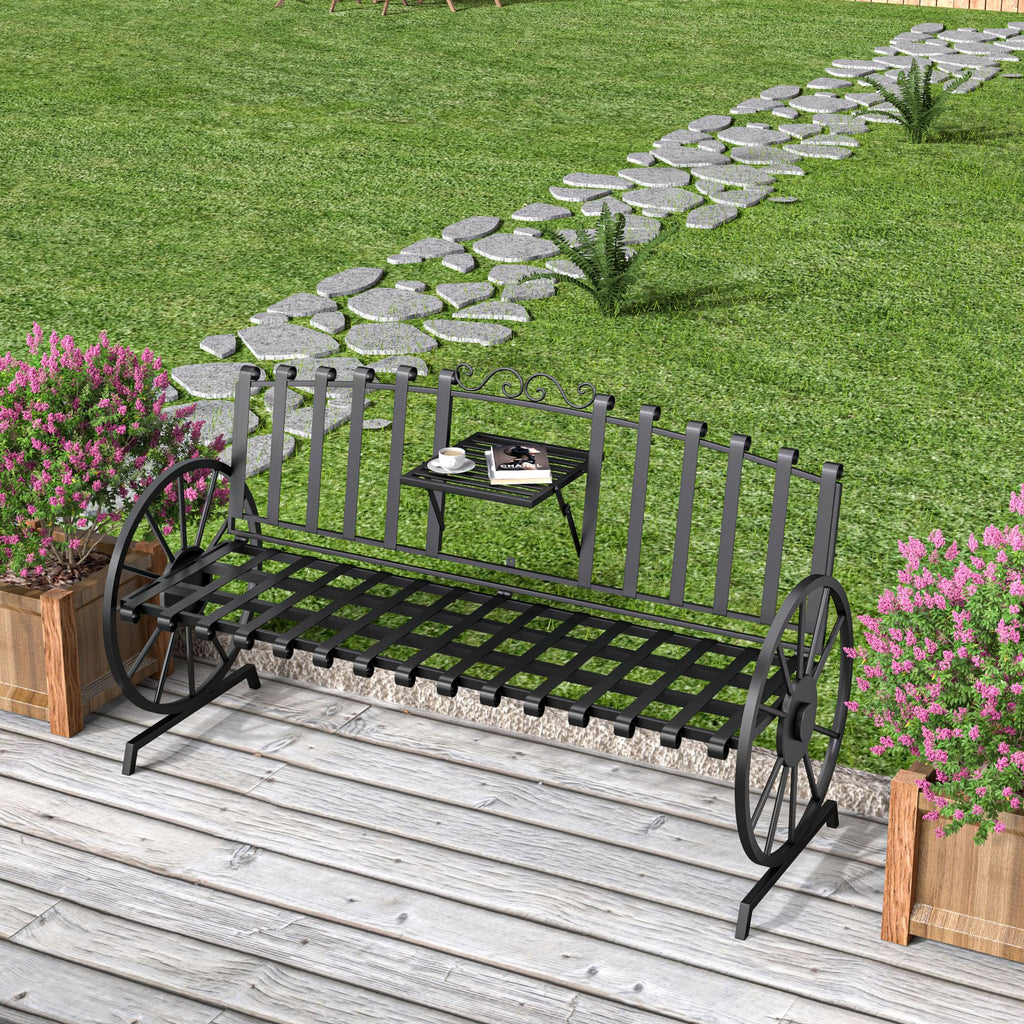 Black Outdoor Garden Bench with Built-in Table F20916