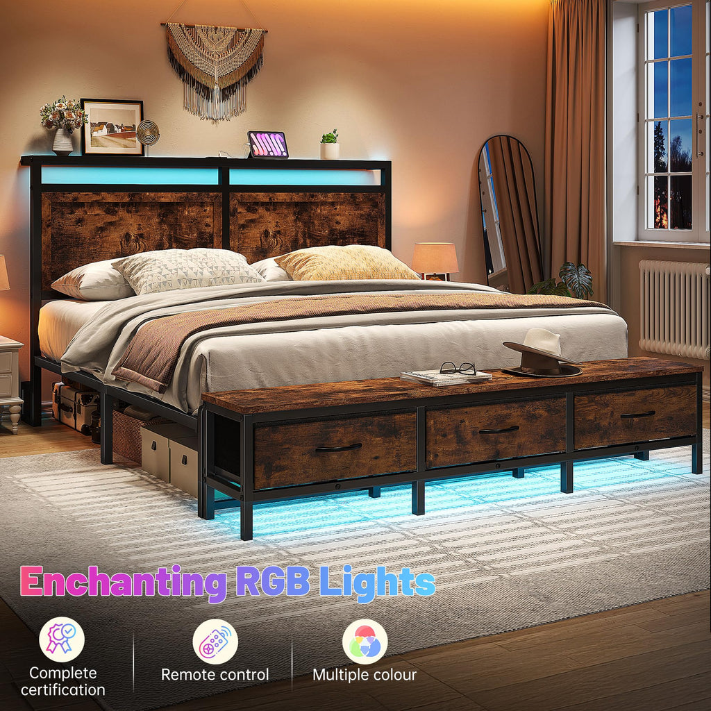 Queen Bed Frame with Ottoman & Charging Station X180312