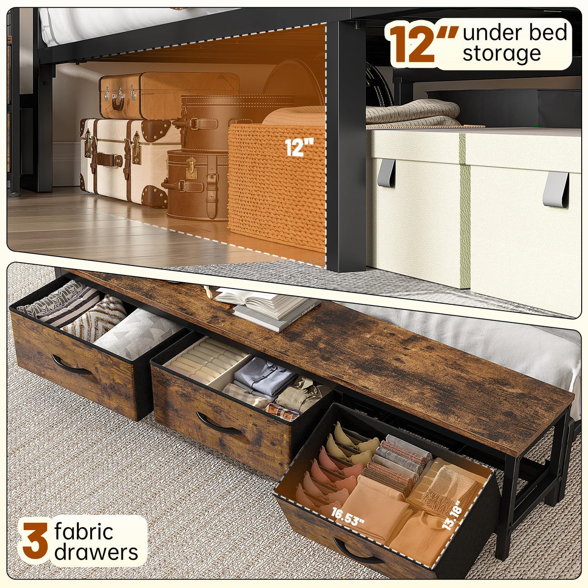 Queen Bed Frame with Ottoman & Charging Station X180312